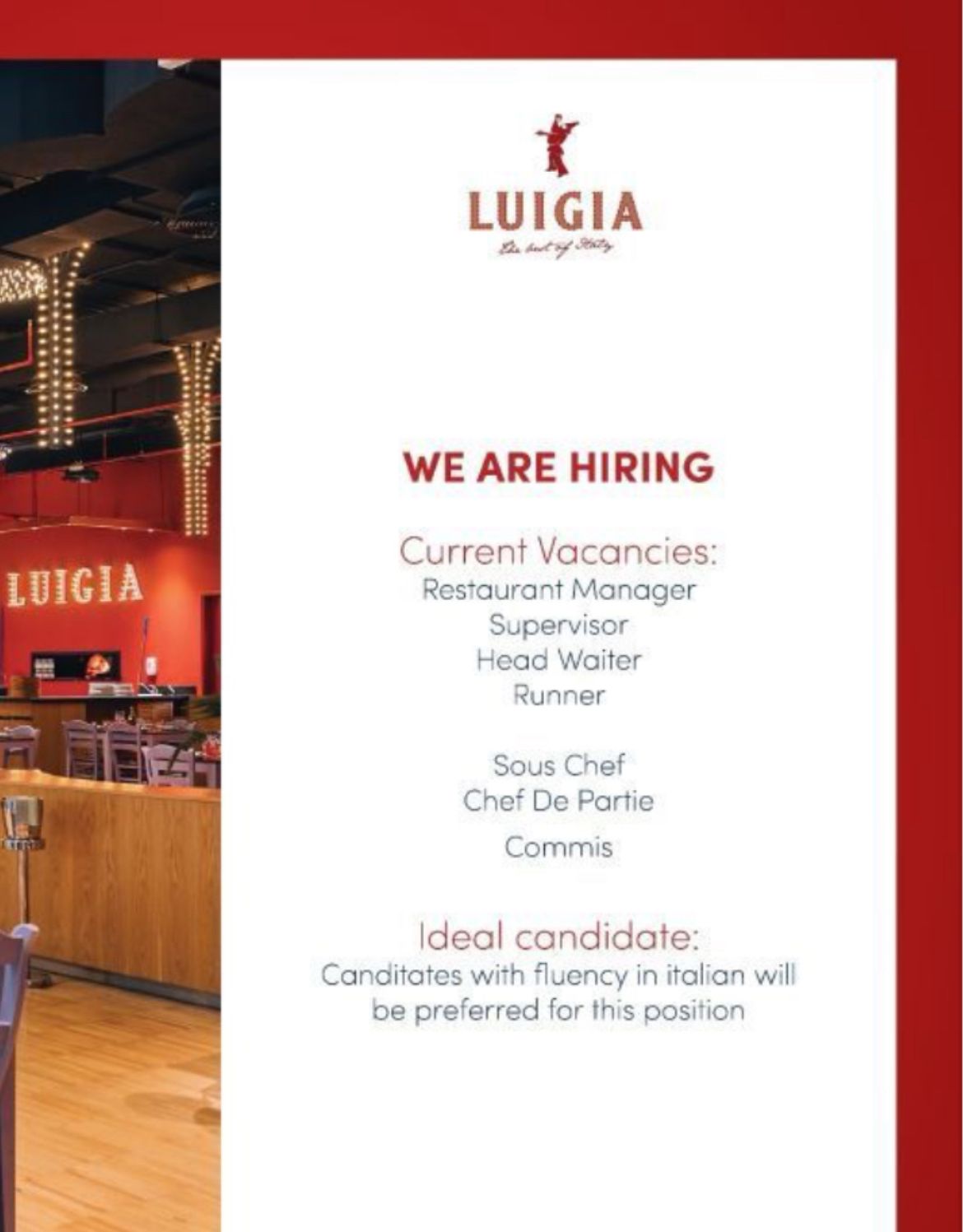 LUIGIA Dubai is Hiring Now – Exciting Opportunities in Hospitality ...