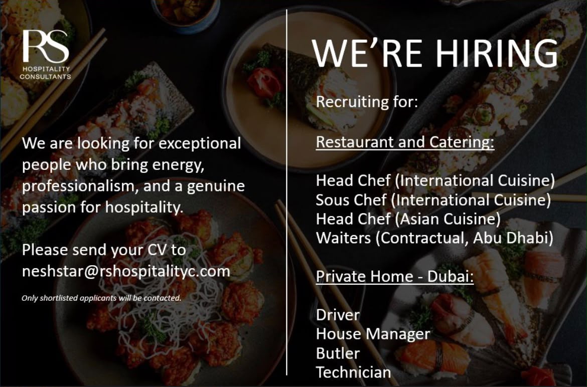Mls Client RS Hospitality Consultants Is Hiring – Multiple Job Openings in Dubai ...